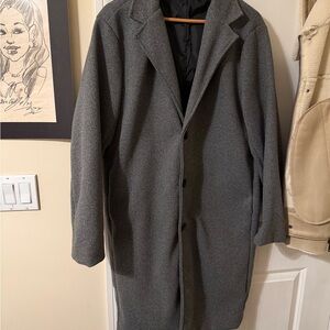 Men’s New Gray Long Single-Breasted Overcoat Pea Coat